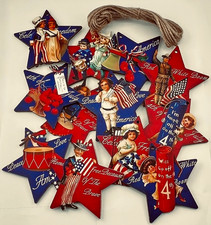 12 pc Patriotic July 4 Hanging Star Ornaments Vintage Images Americana Decor picture
