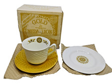 Enoch Wedgwood Gold Medallion Cup Saucer Box England Vintage picture