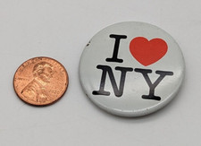 Vintage - I Love NY New York - Pin Back Button White Round Retro picture