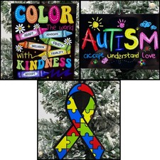 Autism Christmas Ornaments 3 Piece Set Color The World With Kindness Brand New picture