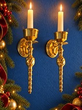Vintage 60s Brass Wall Candlesticks picture
