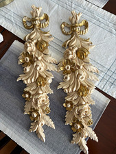 Pair of Vintage Italian Florentine Floral Swag Wall Plaques, Gold Gilt & Ivory picture