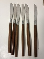 Lot Of 6 ECKO Eterna Canoe Muffin Dinner Bread Knives Wood Handle MCM JAPAN picture