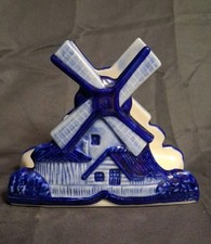 VTG DELFT D.A.I.C BLUE HAND PAINTED NAPKIN HOLDER WINDMILL picture