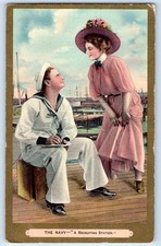 1909 Romance Couple The Navy A Recruiting Station Fishers Indiana IN Postcard picture
