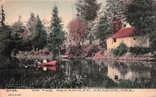 Seaside Oregon The Necanicum River estuary Hand Colored Vtg Postcard K20 picture
