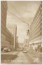 1940's Seattle, Washington - REAL PHOTO Fourth Ave., Autos - Vintage Postcard picture