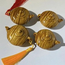 Golden Phoebe Wood Teapot Figurine Handheld Collectible Desk Decor Gift picture