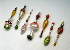 🍄 7 Autumn Woodland Christmas VTG Mercury Glass Bead Icicle Garland Ornaments picture