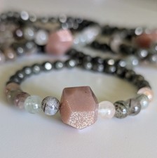 Sunstone Bracelet Size 6.75 Mixed Rutile & Pyrite 6mm Beads Matching Set of 2 picture