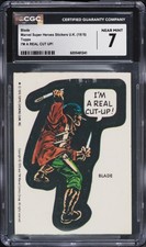 1976 Topps Marvel Super Heroes Stickers U.K. Blade I'm A Real Cut Up CGC 7 NM picture