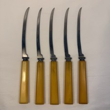 Vintage Henry’s Stainless Steel Steak Tomato Knives Set Of 5, Bakelite Handles  picture