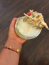 Vintage Brass Seashell Trinket Dish Raised Conch Detail 3-Footed Jewelry Tray picture