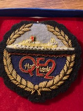1969 Harrods Gold Thread Embroidered CUNARD BADGE QE2 QUEEN ELIZABETH SHIP RARE picture