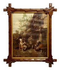 Antique Folk Art Adirondack Wood Carved Picture Frame Leaves Gilt Liner 16x19 picture