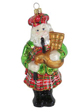 Summit Scottish Santa Play Bagpipes Kilt Blown Glass Christmas Ornament 6