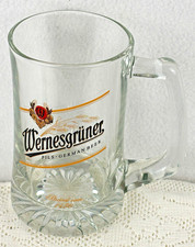 Wernesgrüner Pils German Clear Glass Beer Mug w/Handle Breweriana Germany 18 oz picture
