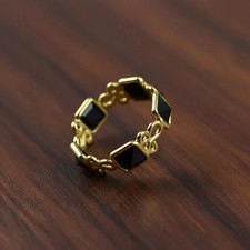 Black Onyx Expansive Eternity Infinity Wedding Band Ring 14K Yellow Gold Plated picture