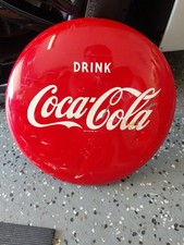c.1950s Original Vintage Coca Cola Button Sign Metal 12 Inch Soda Coke Pepsi AM picture