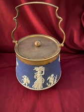 OLD Wedgwood  Blue  & White Jasperware Biscuit Jar with Lid marked 