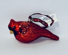 Red Cardinal Bird Blown Glass Glitter Christmas Holiday Ornament - NEW picture