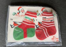 NOS Vtg Knit Pair Mini Dol-Wear Christmas Stocking Ornament/money Holder #36-37 picture