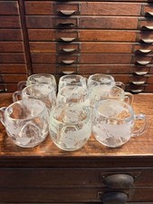 Lot of 9: Etched Globe Clear Glass Coffee Tea Mugs - Vintage Nestle Co. Inc MCM picture
