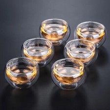 Set Of Six (6)  1.7 Oz Elegant Double Wall Shot Glass Set, Espresso Glass, picture