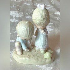 Adorable Precious Moments Figurine with Boy and Girl in Cream and Blue picture