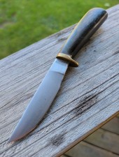 Rare Bark River Knife & Tool Custom Steak Knife A2 Buffalo Horn Brass Guard 7.75 picture
