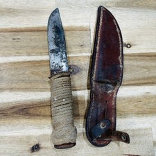 Vintage 1940s WWII Kinfolks(?) Fighting Knife With Sheath WW2 5” Blade **READ** picture