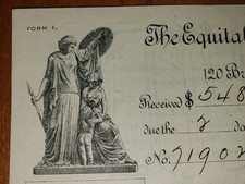 VINTAGE 1901 Equitable Life Assurance Society NY Premium Receipt Illustrated 120 picture