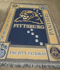 Vintage University of Pittsburgh Panthers Woven Tapestry Blanket w Fringe 50