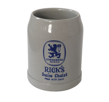 Vintage Rick's Swiss Chalet Palo Alto Lowenbrau German Beer Stein Restaurant Mug picture