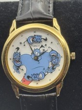 VTG 1990s Disney Aladdin Quartz Watch By Timex, New Battery And Leather Band. picture