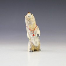 NATIVE AMERICAN ZUNI ANTLER & CORAL BEAR FETISH BY GABE SICE picture