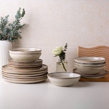 AmorArc Ceramic Dinnerware Set, Handmade Reactive Glaze Stoneware, Chip and picture