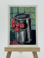 ACEO Original Art flower love sad passion whimsical 1/1 Acrylic Painting deco  picture