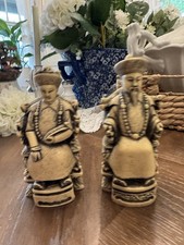 Vintage Chinese Carved Resin Emperor & Empress Statues Figurines Pair picture