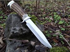AB CUTLERY CUSTOM HANDMADE D2 STEEL BOWIE KNIFE HANDLE STEEL CLIP AND REAL STAG picture