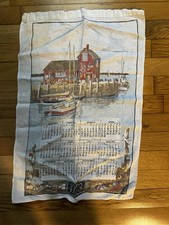 Set of 2 Vintage 1968 & 1973 Linen Calendar Tea Towels Retro Farmhouse Decor picture
