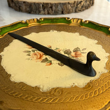 Vintage French Brass Duck Head Letter Opener Metal Desk Accessory Paperweight picture