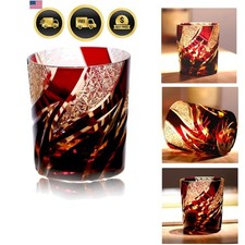 Hand-Cut Japanese Edo Kiriko Whisky Glass - Artisanal Colored Crystal Craft C... picture