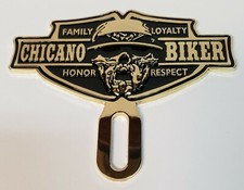 3D BRONZE CHROME  CHICANO BIKER CHOLO LOWRIDER LICENSE PLATE TOPPER   picture