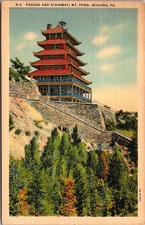 Pagoda and Stairway Mt Penn Reading PA 1941 Vintage Postcard 5P19-1 picture