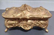 Antique  Art Nouveau Jewelry Casket Box Poppy Flower N.B. Rogers Gold Tone picture