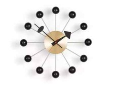 1950's Large Vitra Ball Wall Clock Black And Brushed Brass Metal 18'' inch picture