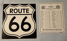 Vintage Ande Rooney Route 66 Porcelain Metal Sign & Metal Mileage Chart sign picture