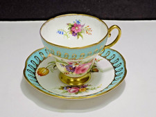 EB Foley England 1850 Blue Gild Bone China Tea Cup & Saucer #3807 picture