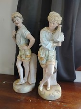 Large Antique French Pair Bisque Figurines Approx 16